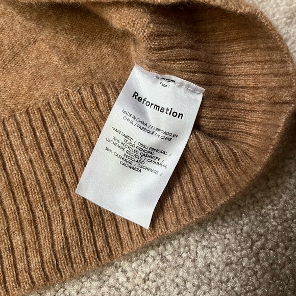 Reformation Cropped Cashmere Polo Sweater tan Small - Picture 9 of 10